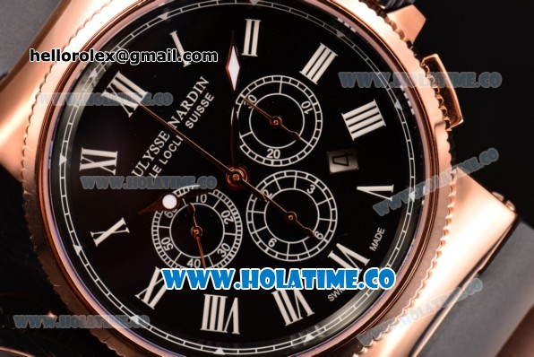 Ulysse Nardin Maxi Marine Chrono Swiss Valjoux 7750-SHG Automatic Rose Gold Case with Black Dial and Roman Numeral Markers (EF) - Click Image to Close